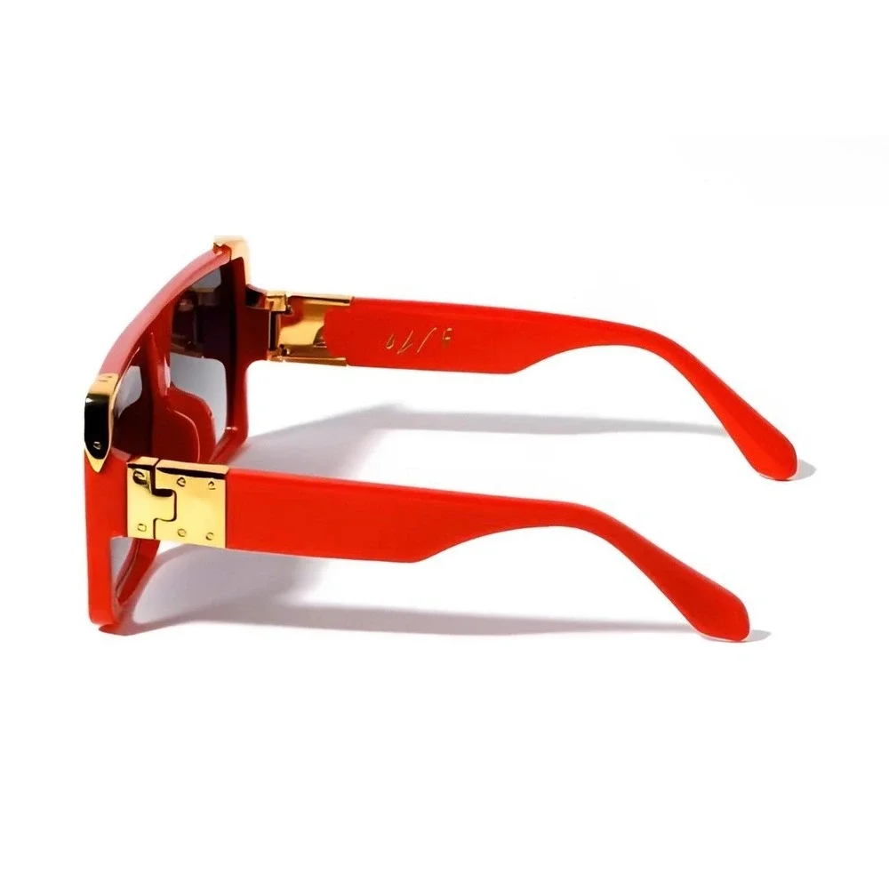 Oversized Square Sunglasses Red Frame Gold Black Lens Stretwear Men Eyewear 2026